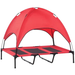 Lit surélevé avec auvent, lit de camp portatif surélevé pour chiens taille XL, intérieur et extérieur.