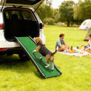 Rampe pliante de 61 pouces pour animaux avec surface en herbe, rails latéraux surélevés, pour voitures et SUV