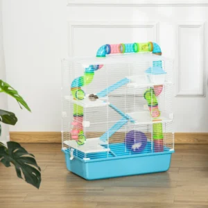 Grande cage à hamster de 23" à 5 niveaux, système de tunnels tubulaires, avec bouteille d’eau, roue d’exercice, plat alimentaire, rampes, et 2 portes.