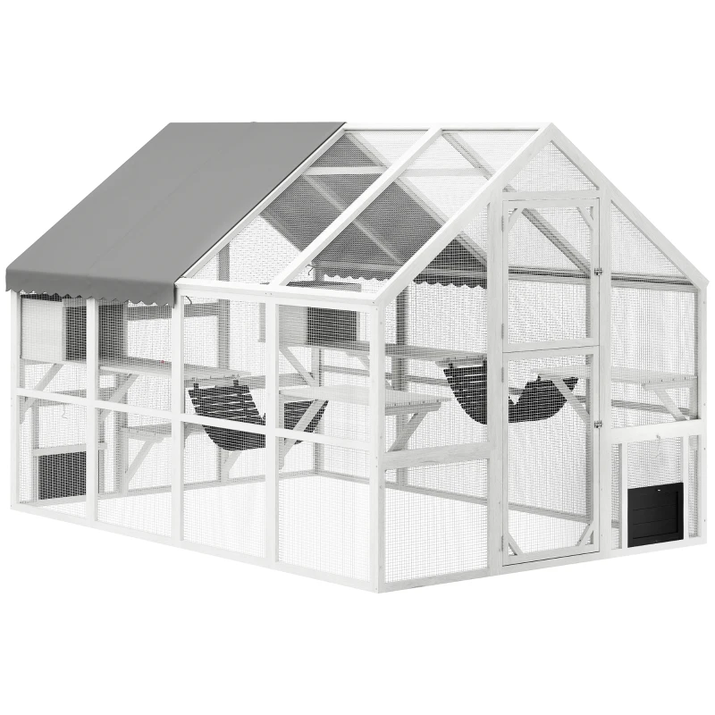 Terrarium extérieur pour chats Maison sauvage en bois avec auvent étanche, ponts, bacs de repos, plateformes, pour 3 à 6 chats. – Image 7