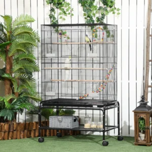 Cage à oiseaux 52" avec support roulant, jouets, pour perruches.
