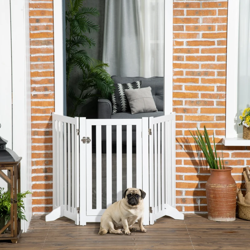 Porte pliante de 31,5" de haut avec porte, 3 panneaux barrières autoportantes pour animaux intérieures avec pieds de soutien. – Image 7