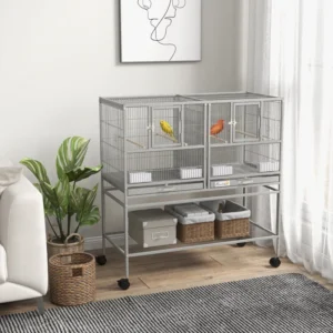 Grande cage à oiseaux en métal double roulant Nichoir à oiseaux avec plateau amovible pour étagère de rangement.