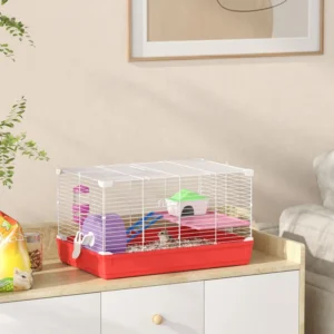 Cage à hamster 18,5'' avec roue d’exercice et gamelles pour bouteilles d’eau et de 2 étages