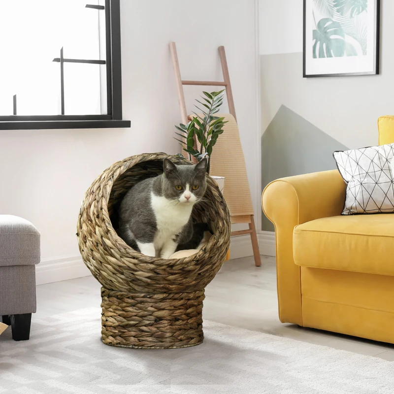 Lit pour chat en osier avec coussin, support pour chats d’intérieur – Image 3