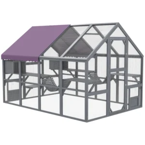 Terrarium extérieur pour chats Maison sauvage en bois avec auvent étanche, ponts, bacs de repos, plateformes, pour 3 à 6 chats.
