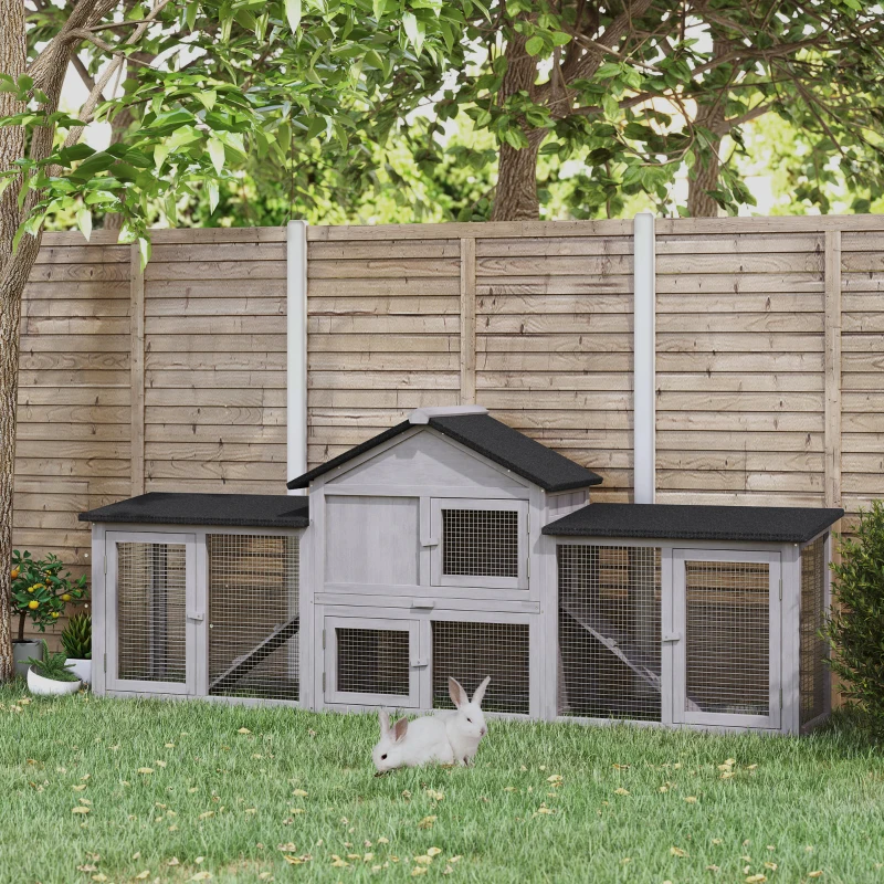 Cage en bois Maison extérieure pour lapins avec doubles pistes rampes coulissantes – Image 5