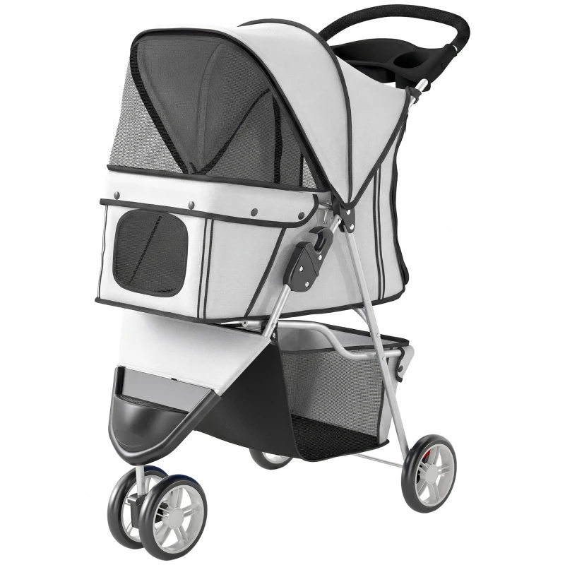 Poussette pliante 3 roues avec panier de rangement, auvent réglable, porte gobelet pour petits chiens miniatures et petits – Image 5