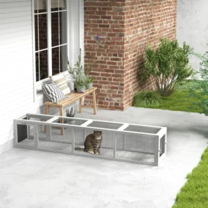Tunnel pour chats de 79" de long, abri pour chats en forme de L avec design extensible pour usage intérieur/extérieur avec porte amovible.