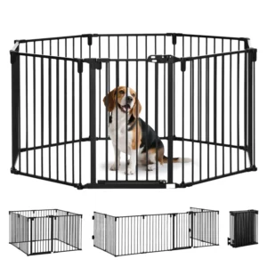 Porte de sécurité pour chiens, parc de jeu à 8 panneaux, clôture en acier, barrière d’escalier, séparateur de pièce noir