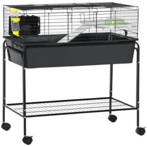 Cage à cochons d’Inde de 35" pour petits animaux roulants avec support amovible, distributeur d’eau, gamelle alimentaire, rampe, et roues