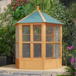 Cage à oiseaux en bois 70"H volière extérieure hexagonale avec portes.