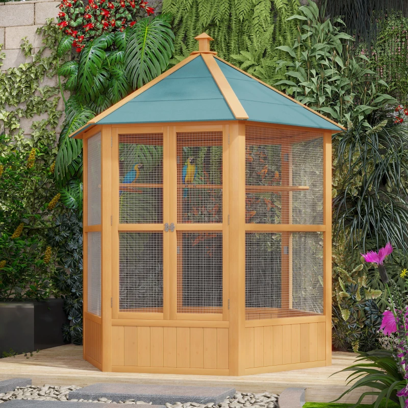 Cage à oiseaux en bois 70"H volière extérieure hexagonale avec portes.