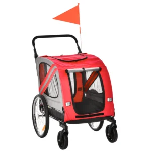 Remorque vélo, poussette 2-en-1 pour animaux de transport avec Universal Wheel Reflectors Flag, pour petits et moyens chiens