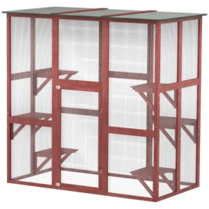 Grande enclos extérieur pour niche à chat étanche aux intempéries avec toit en asphalte, cage en bois pour patio pour chats avec 6 plateformes.