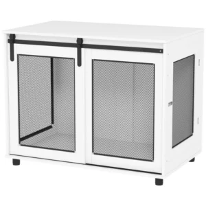 Meubles pour chiens avec porte coulissante de grange, table d’appoint style meuble pour chiens de grande taille.