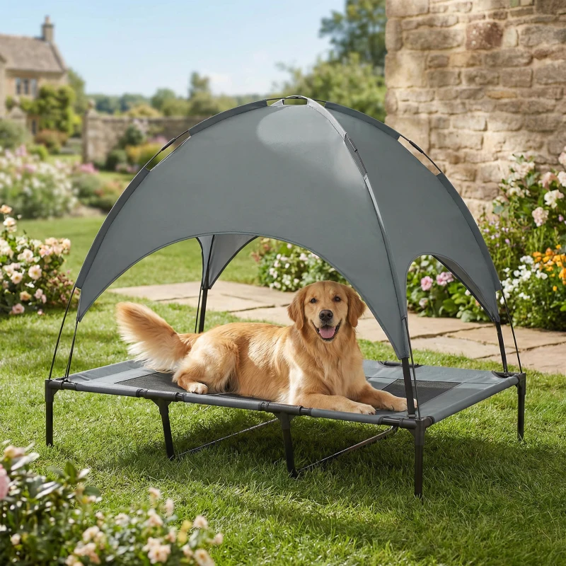 Lit surélevé avec auvent, lit de camp portatif surélevé pour chiens taille XL, intérieur et extérieur. – Image 8