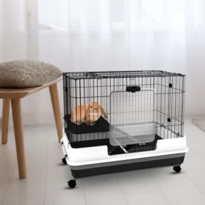 Cage à cochons d’Inde à 2 niveaux pour furet, chinchilla, hedghog, lapin, habitat pour petits animaux avec roues, plateau coulissant, rampe.