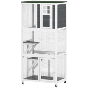 Maison extérieure en bois de 74" étanche aux intempéries et à roulettes avec une grande capacité de poids, condo pour chatons.