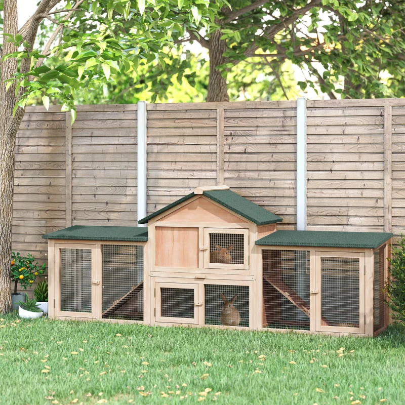 Cage en bois Maison extérieure pour lapins avec doubles pistes rampes coulissantes – Image 3