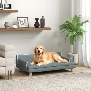 Canapé-lit surélevé, pour chat et chien avec coussin, housse lavable, pieds en bois, pour chiens moyens et grands.