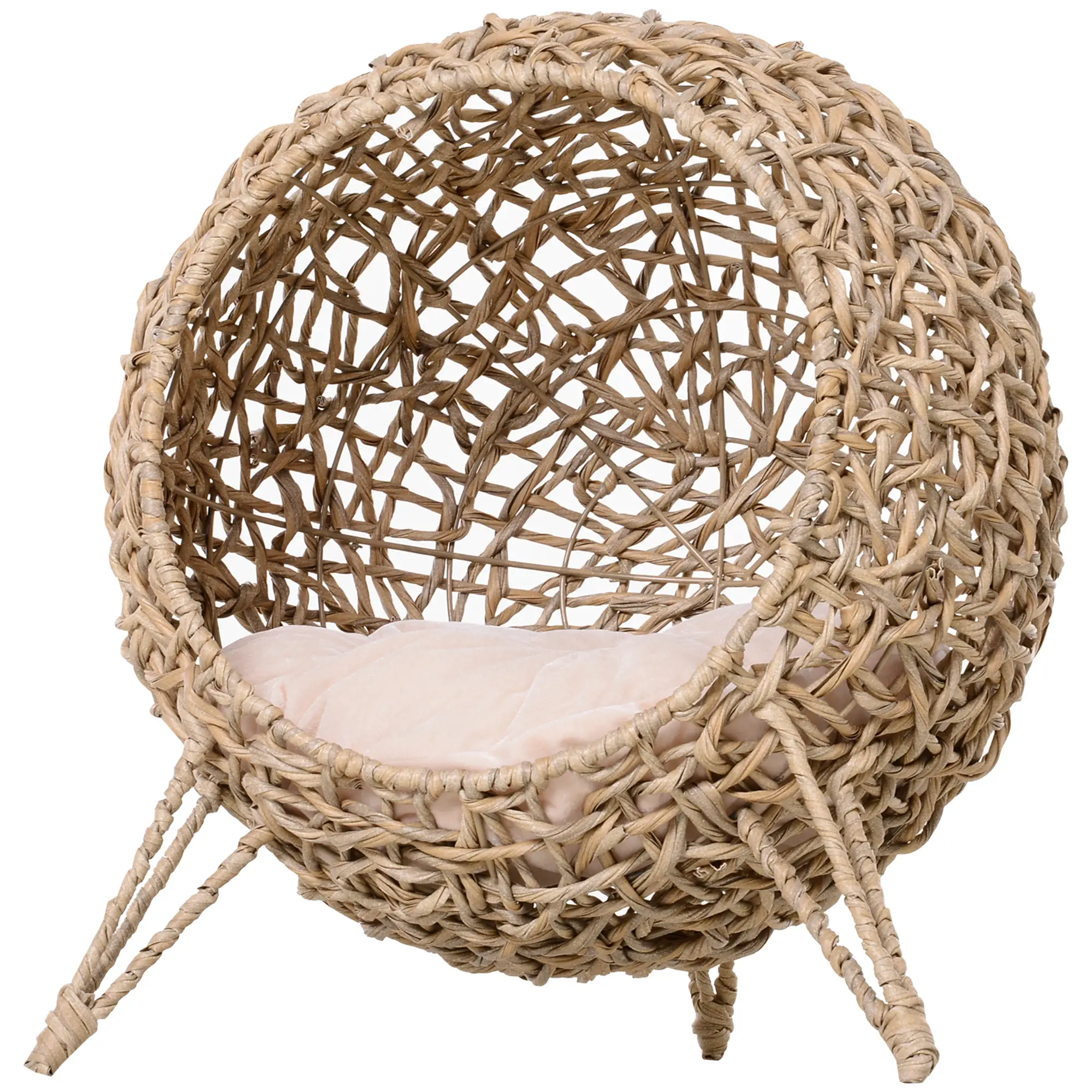 Nichoir en rotin avec coussin, lit surélevé en osier pour chats d’intérieur, bois naturel