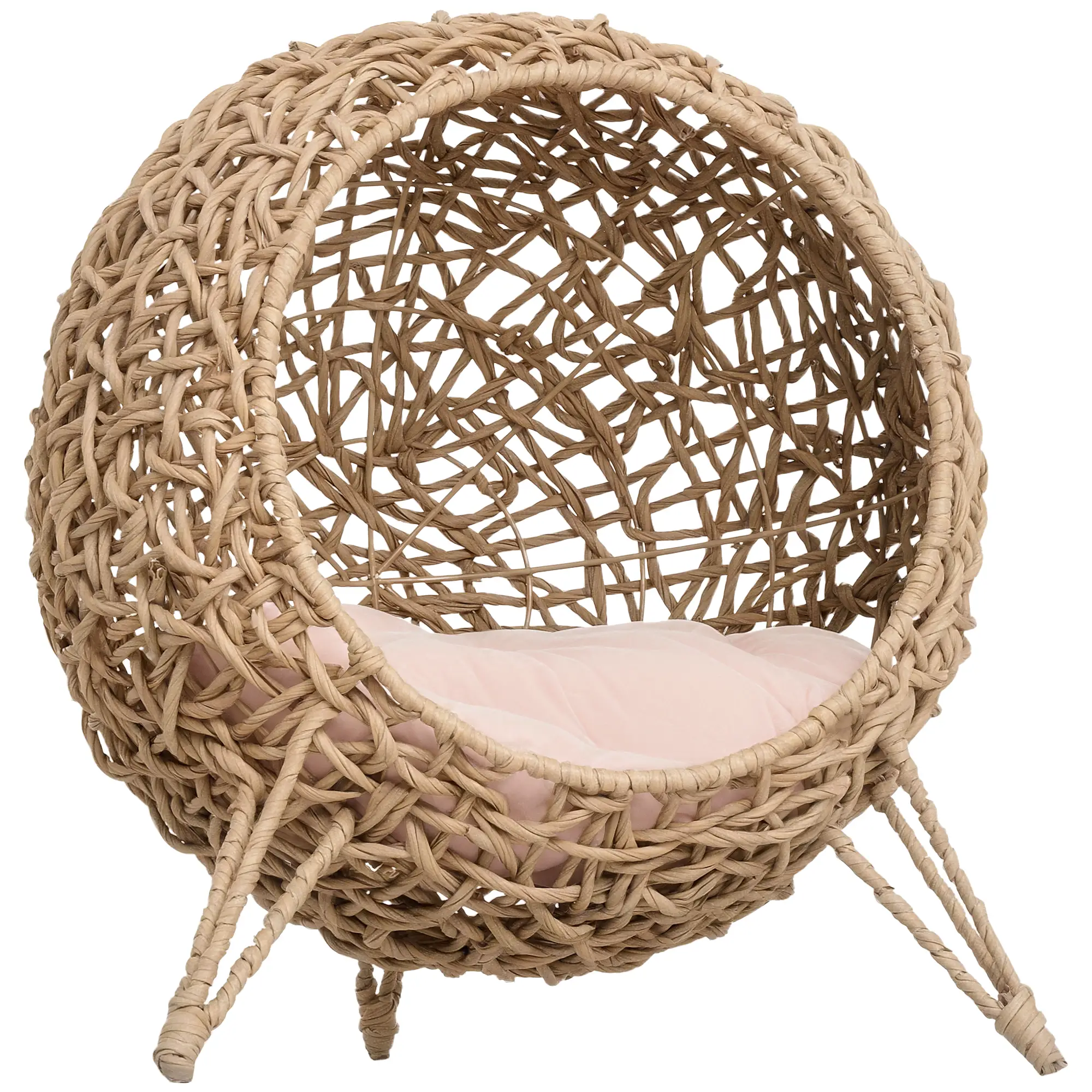 Nichoir en rotin avec coussin, lit surélevé en osier pour chats d’intérieur, bois naturel – Image 3