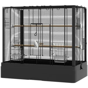 Cage pour oiseaux 22" – Plateau coulissant, perchoirs en bois, bols inclus.
