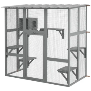 Jardinière extérieure pour chats avec toit étanche, pont, boîte de repos, plateformes,