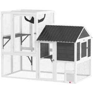 Terrarium extérieur Catio, grand foyer de 63" de large avec porte réglable à 4 directions, maison privée, hamac, 2 plateformes
