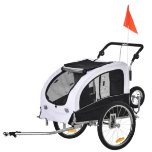 Remorque vélo Dog 2-en-1 avec suspension, attelage, poches de rangement