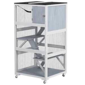 66"H Catio enclos extérieurs pour chats sur roues avec hamac Plusieurs plateformes de repos Rampes de condo pour 1 à 3 chats