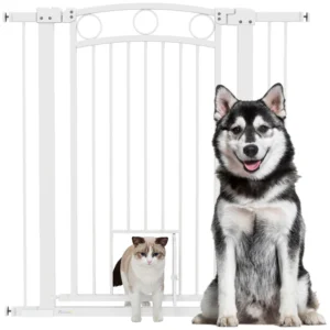 Porte pour chien extra haute avec porte pour chat, 2 kits d’extension, pour portes, corridors, escaliers.