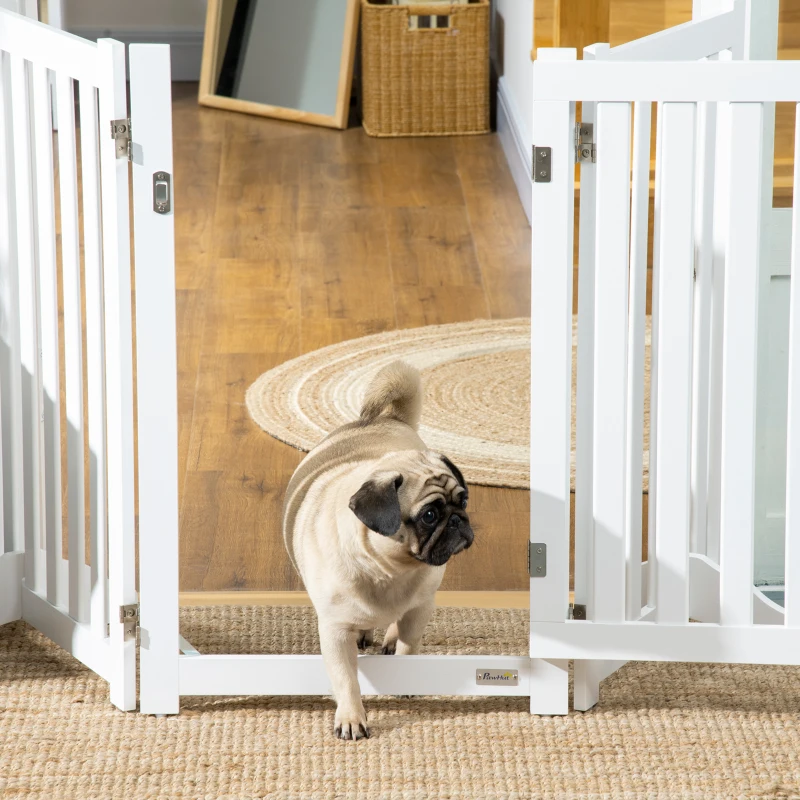 Porte pliante de 31,5" de haut avec porte, 3 panneaux barrières autoportantes pour animaux intérieures avec pieds de soutien. – Image 8