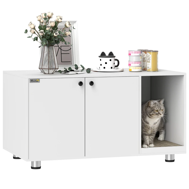 Meubles de litière, cachés pour toilettes pour chats avec doubles portes et grattoir. – Image 3
