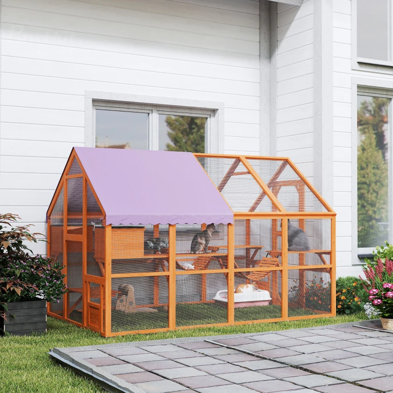 Terrarium extérieur pour chats Maison sauvage en bois avec auvent étanche, ponts, bacs de repos, plateformes, pour 3 à 6 chats. – Image 2