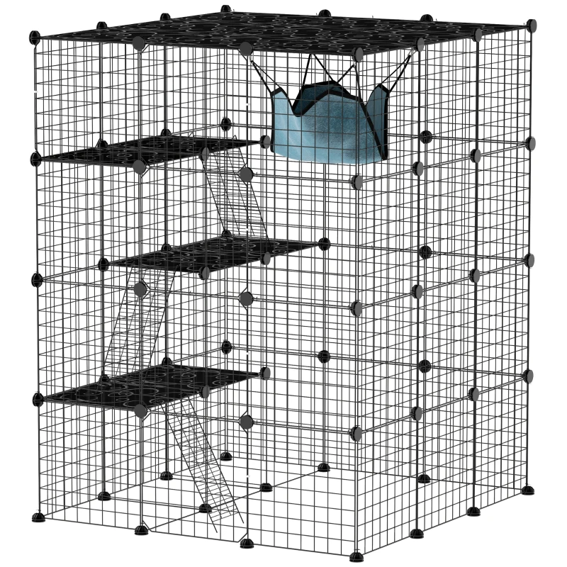 Cage pour chats 4 niveaux en intérieur, Catio pour 1 à 3 chats avec hamac, 5 portes, 3 rampes, 3 plateformes de saut, pour 1 à 3 chats – Image 2