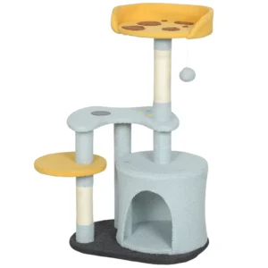 Arbre à chat tour pour chats de 31,5 pouces avec perchoir moelleux, plateforme, appartement, griffoir et balle jouet.