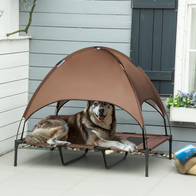 Lit surélevé avec auvent, lit de camp portatif surélevé pour chiens taille XL, intérieur et extérieur. – Image 4