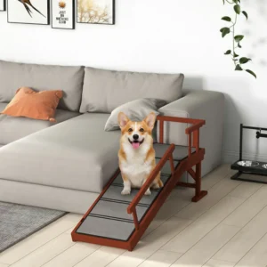 Rampe en bois pour chiens de gros calibre, 60" de long, avec tapis antidérapant, garde-corps amovibles pour canapé.