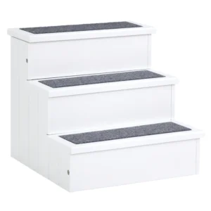 Marches pour animaux, Escaliers 3 marches pour chiens de petite taille et chats et rampe en bois avec bac de rangement