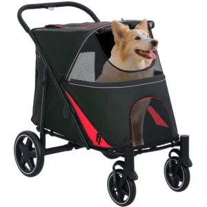Poussette pliante avec roues avant universelles, amortisseur, chariot chien-chat pour chiens grands et moyens