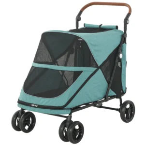 Poussette pour chiens de taille jusqu’à 66 lbs avec amortisseur des chocs sur les 4 roues et frein au pied