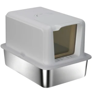 Litière en acier inoxydable avec couvercle et cuillère amovibles, pour petits et grands chats, facile à nettoyer.