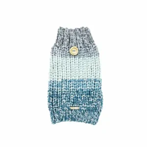 Gilet gris et turquoise avec bouton de bois