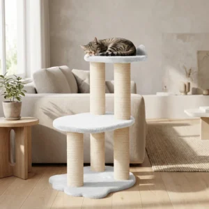 Relaxation - Arbre à chat à 2 niveaux - Fausse fourrure blanche