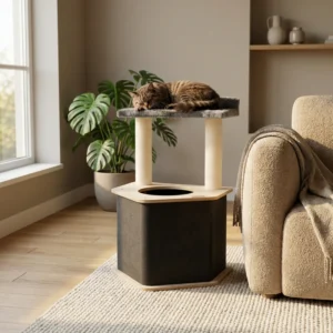L'arbre à chat – Confort, stabilité et cachette haut de gamme pour votre félin.