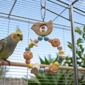 Petit jouet à mâcher pour oiseau et balançoire pour perroquet – grattoir perruche pivoine, affûteur de griffes de calopsittes, décoration de couronne de cage à oiseaux