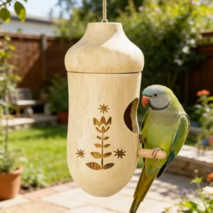 Maison en bois pour colibris - Nid d'oiseau suspendu pour jardin, terrasse et décoration d'intérieur, bois massif avec plate-forme