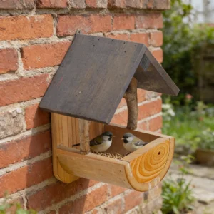 Mangeoire à oiseaux murale en bois - Ornement extérieur de grande capacité, accessoire de jardin en bois naturel